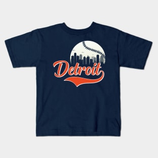 Retro Vintage Detroit Michigan City Scape Baseball Game For Man Woman Kids T-Shirt